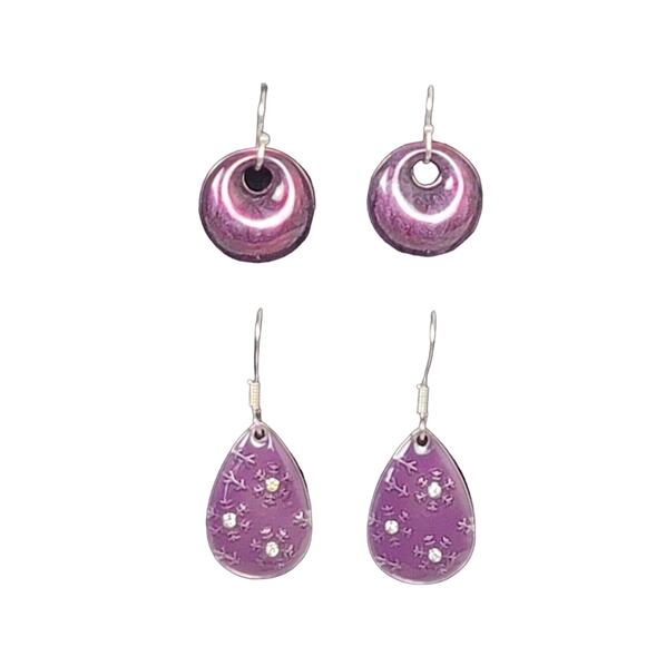 Snowflake Rhinestone Teardrop Earrings Purple Dangle Iridescent Swirl Pierced - Picture 1 of 8